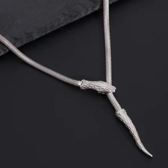 Silver Snake Lariat Necklace – Adjustable Y-Necklace Statement Chain - Picture 5 of 13